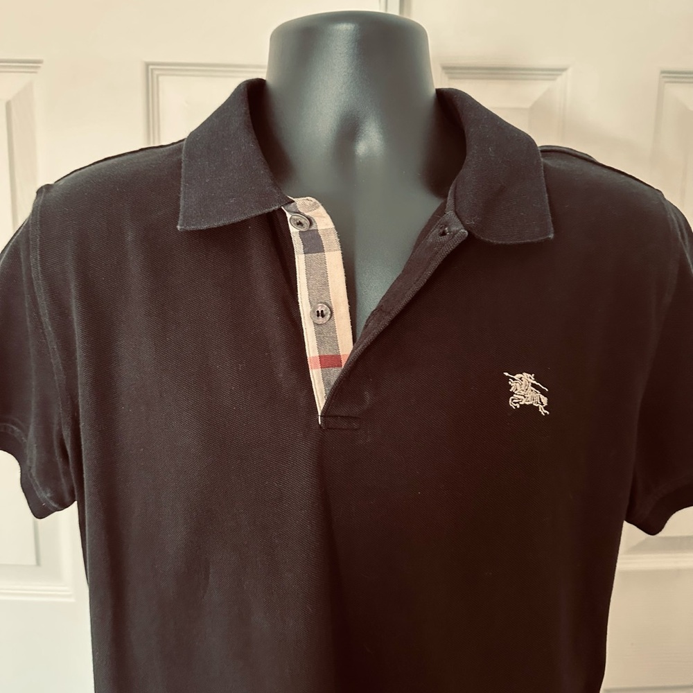Burberry Black Polo Shirt with Plaid Accent